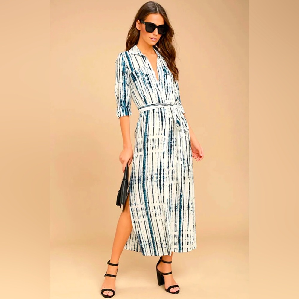 Agate Beach Blue and White Tie-Dye Midi Dress